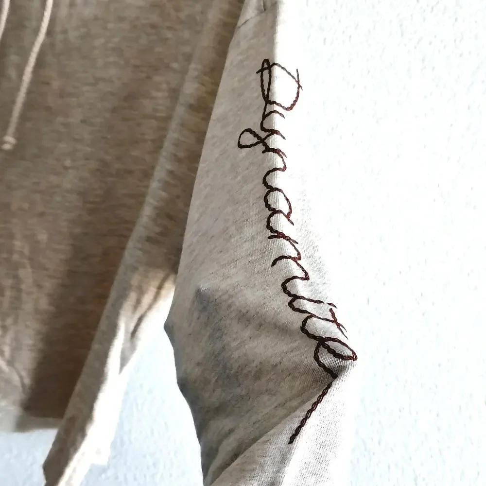 Free People Movement Medium Beige Crop Hoodie Sweatshirt Dynamite Embroidery NEW
